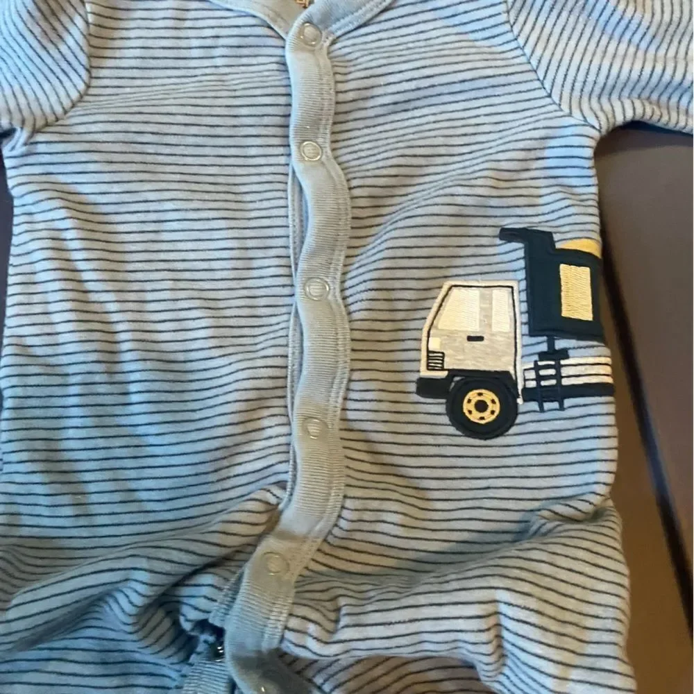 Carter's 9 Months Boys Truck Blue Striped Baby Onesie